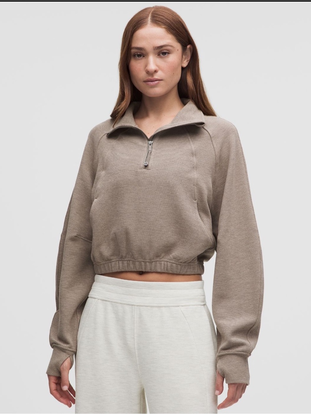 Lululemon Waffle Scuba Funnel Neck Half Zip Sweater - Heather Warm Ash Grey
